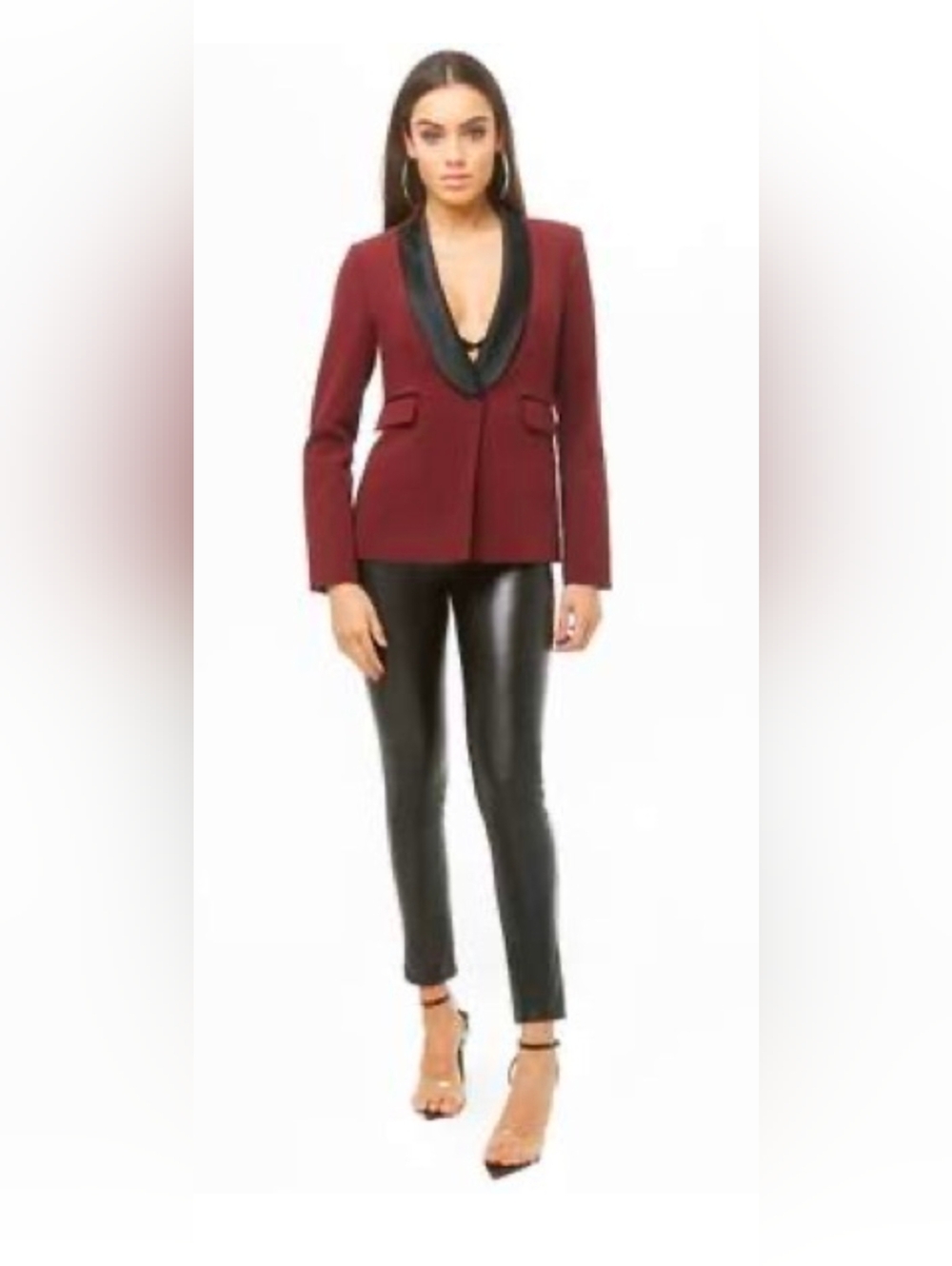 Forever 21 Burgundy Blazer with Black Satin Lapel. Size M. NWT. - Picture 3 of 10
